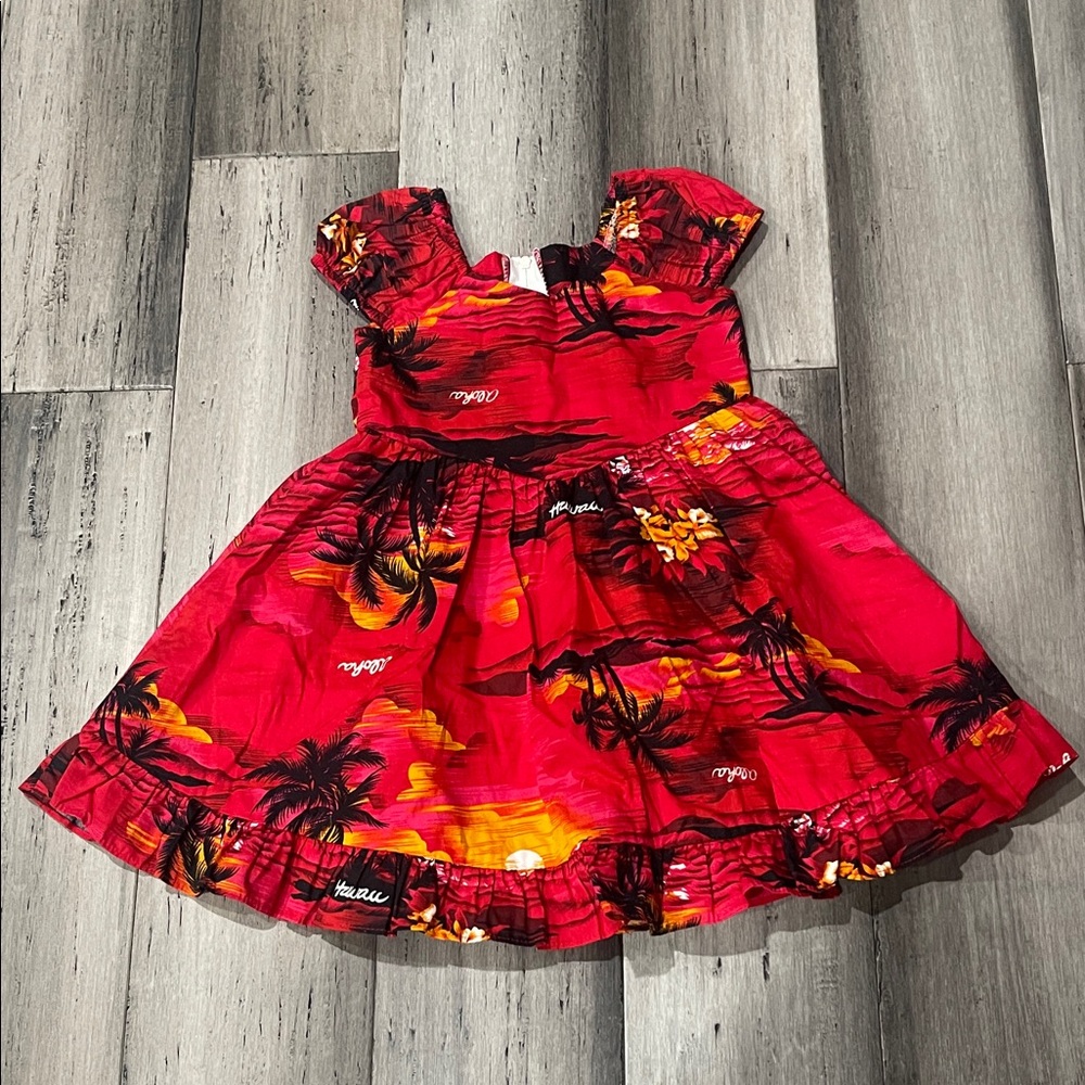 Paradise Bay Ruffle Cotton Red Sun Dress Kids Size 1 Made In Hawaii